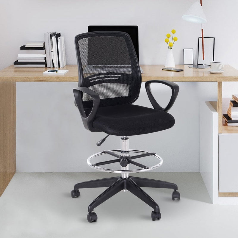 Vinsetto Tall Ergonomic Mesh Back Chair for Office Desk with Adjustable Height Footrest and 360 Swivel - Black