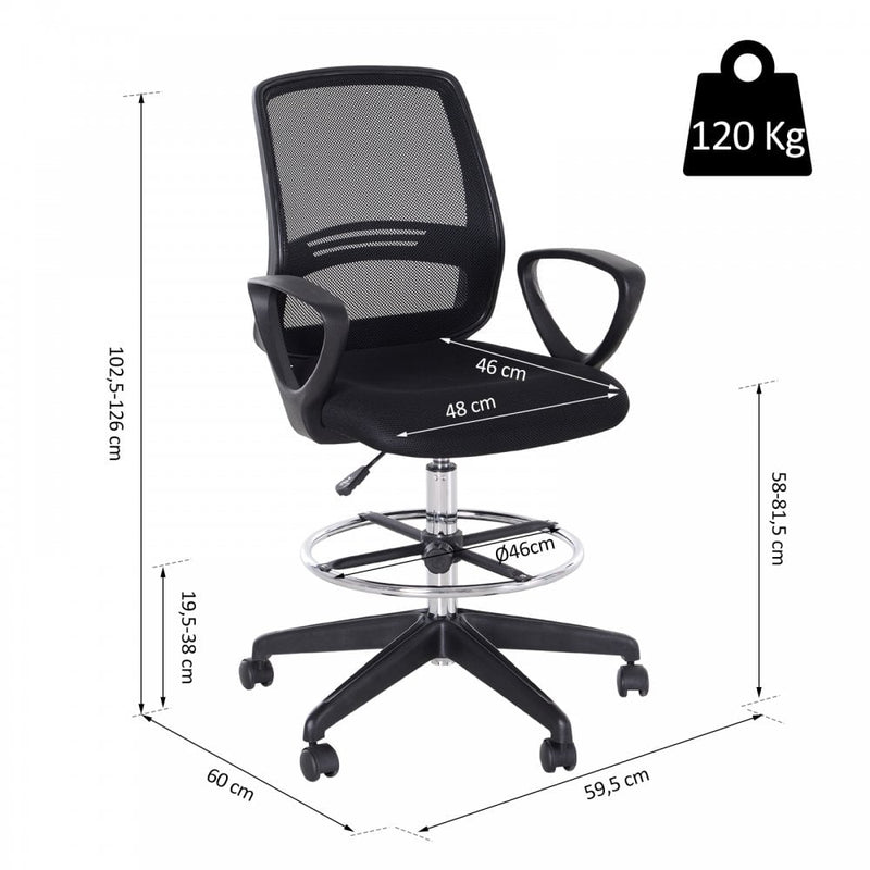 Vinsetto Tall Ergonomic Mesh Back Chair for Office Desk with Adjustable Height Footrest and 360 Swivel - Black