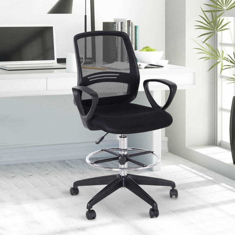 Vinsetto Tall Ergonomic Mesh Back Chair for Office Desk with Adjustable Height Footrest and 360 Swivel - Black