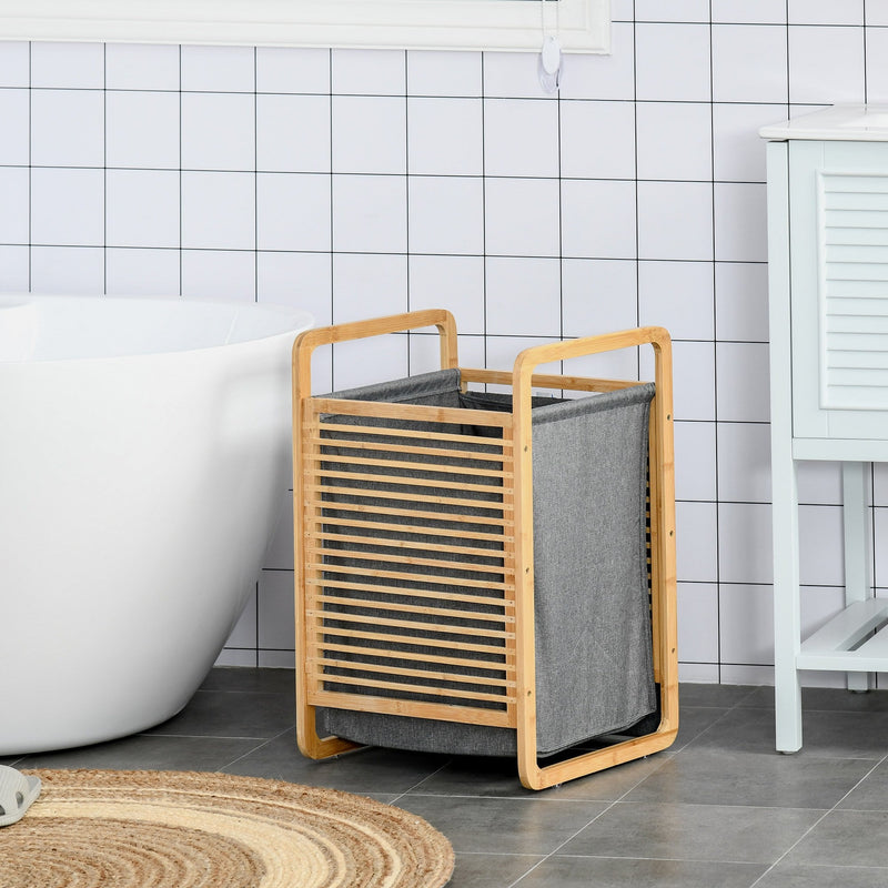 Bamboo Laundry Hamper Basket with Removable Fabric Liner for Bathroom Utility