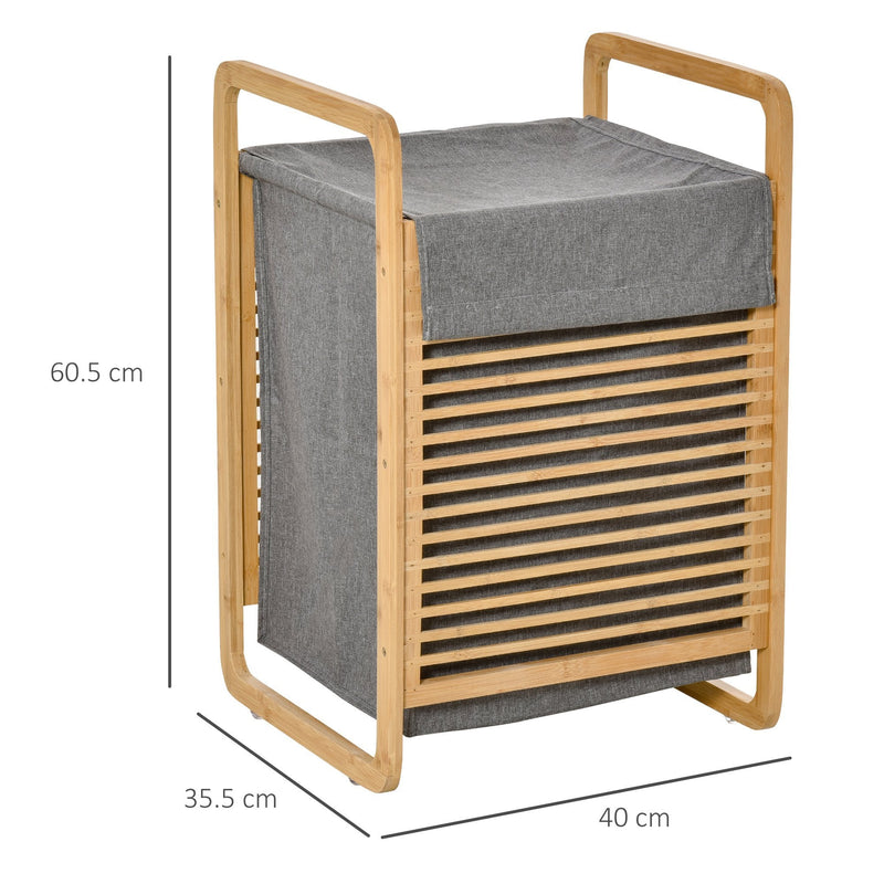 Bamboo Laundry Hamper Basket with Removable Fabric Liner for Bathroom Utility