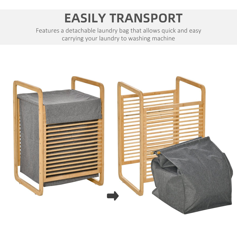 Bamboo Laundry Hamper Basket with Removable Fabric Liner for Bathroom Utility