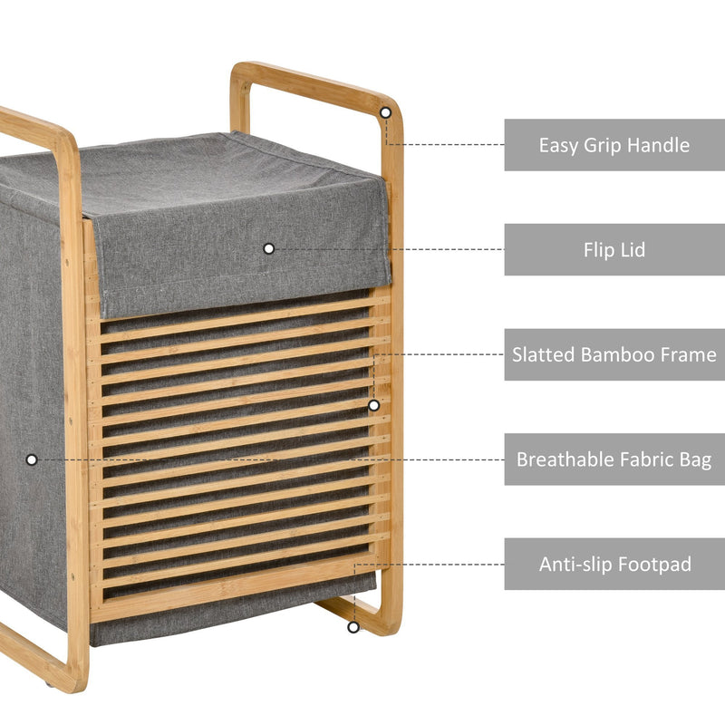 Bamboo Laundry Hamper Basket with Removable Fabric Liner for Bathroom Utility