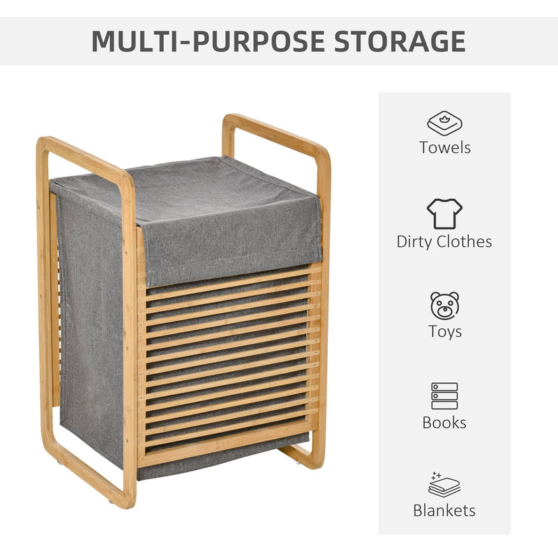 Bamboo Laundry Hamper Basket with Removable Fabric Liner for Bathroom Utility