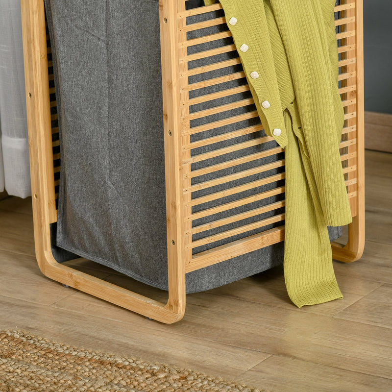 Bamboo Laundry Hamper Basket with Removable Fabric Liner for Bathroom Utility