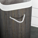 Bamboo Laundry Basket With Flip Lid And String Handles, Collapsible Hamper Removable Lining Board Base Foldable Water-Resistant Dirty Clothes Storage, Grey Handles Lining