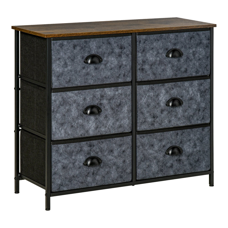 Industrial Chests of Drawer, Fabric Dresser Storage Cabinet, Top Shelf Steel Frame Handles - Rustic Grey & Black