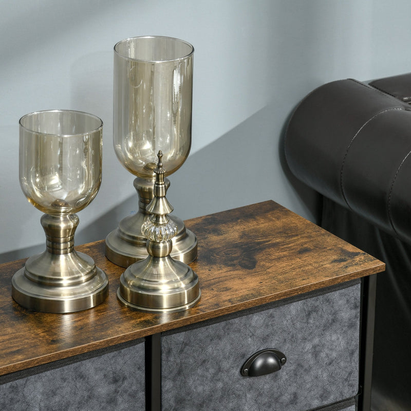 Industrial Chests of Drawer, Fabric Dresser Storage Cabinet, Top Shelf Steel Frame Handles - Rustic Grey & Black