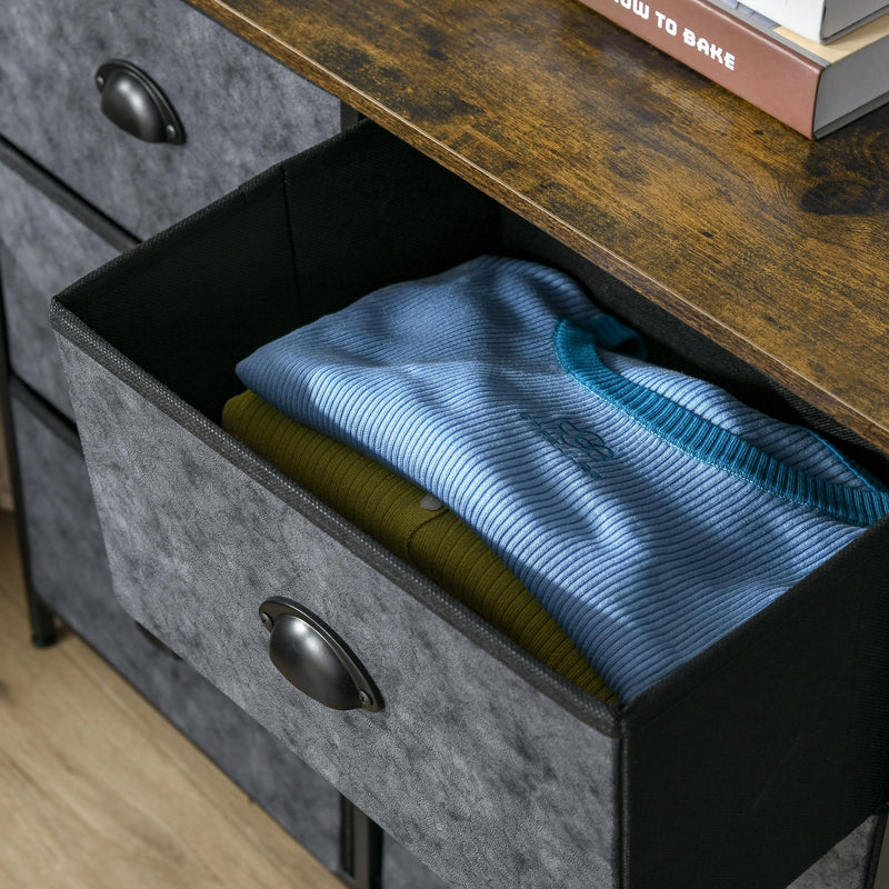 Industrial Chests of Drawer, Fabric Dresser Storage Cabinet, Top Shelf Steel Frame Handles - Rustic Grey & Black