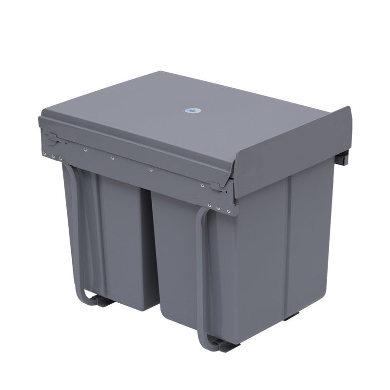 HOMCOM Kitchen Recycle Waste Bin Pull Out Soft Close Dustbin Recycling Cabinet Trash Can 40L - Grey