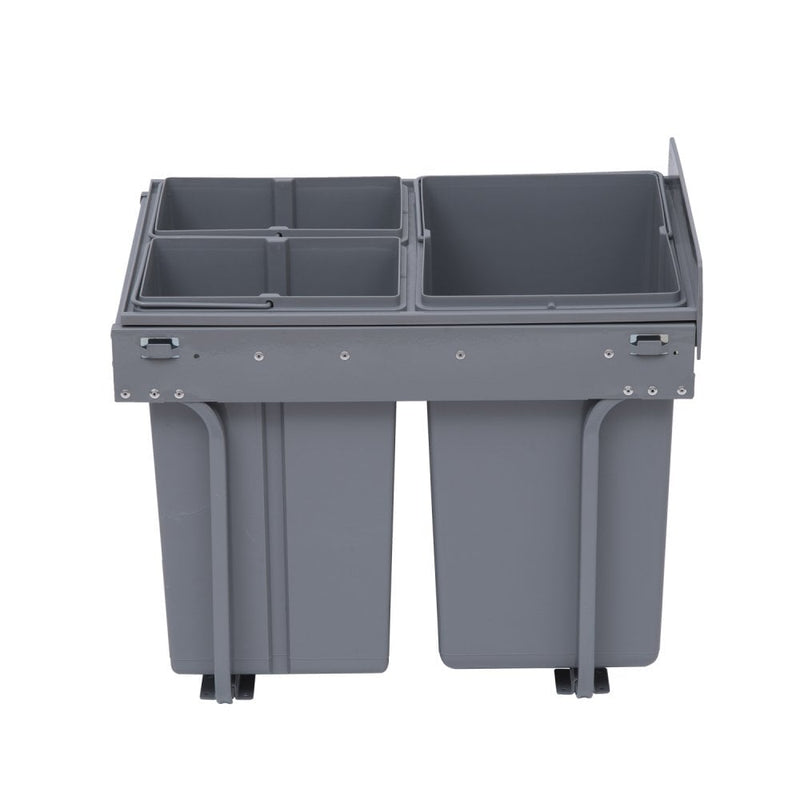 HOMCOM Kitchen Recycle Waste Bin Pull Out Soft Close Dustbin Recycling Cabinet Trash Can 40L - Grey