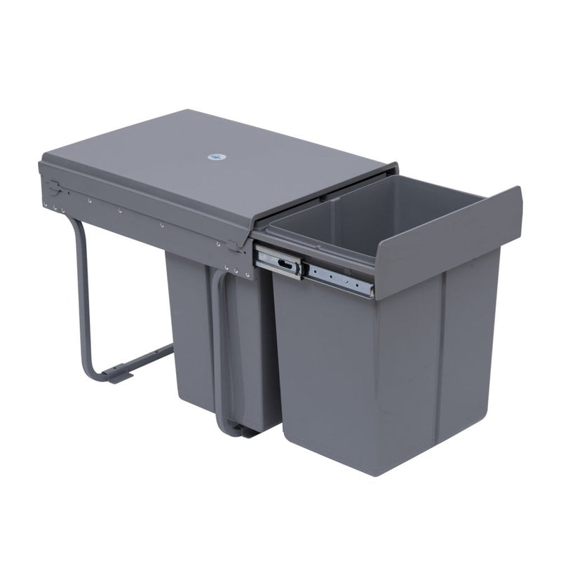 HOMCOM Kitchen Recycle Waste Bin Pull Out Soft Close Dustbin Recycling Cabinet Trash Can 40L - Grey