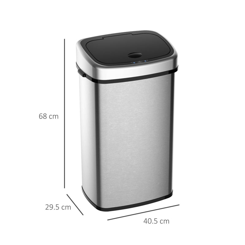 HOMCOM Sensor Dustbin Touchless Trash Can Automatic Garbage Bin Mirror Stainless Steel 48L