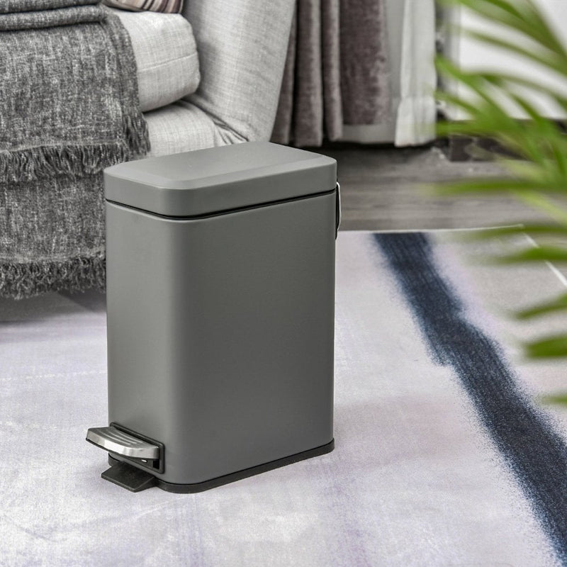 HOMCOM 5L Steel Step Trash Can with Quiet-Closed Lid, Silent and Gentle Open, Oversized pedal, Back Pull Ring, for Living Room, Kitchen, Dorm, Office Bin Open
