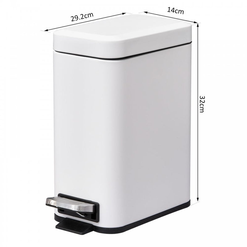 HOMCOM 5L Rectangular Steel Pedal Bin White