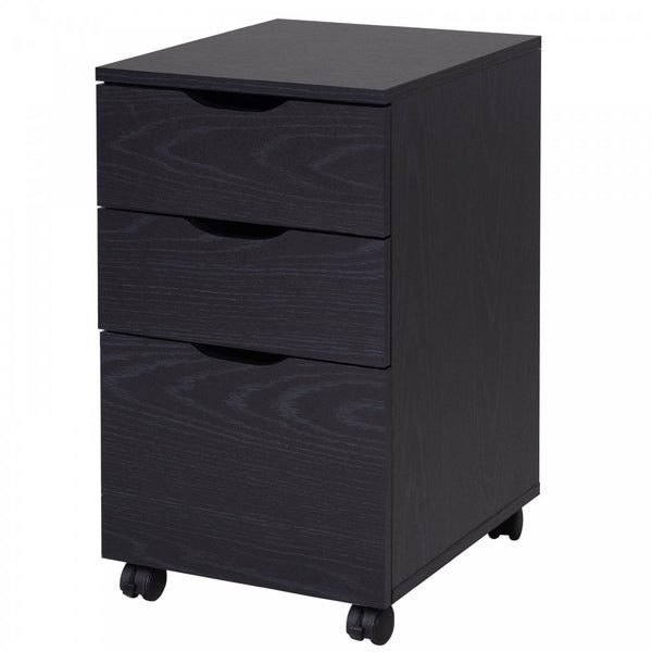 Particle Board 3-Drawer Home Office File Cabinet w/ Wheels Black Oak Tone