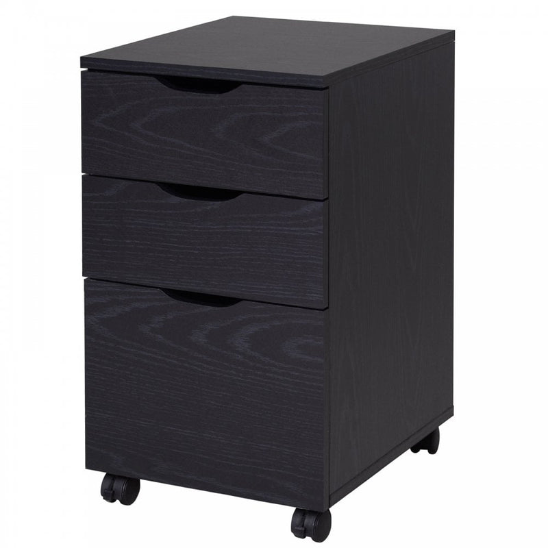 Particle Board 3-Drawer Home Office File Cabinet w/ Wheels Black Oak Tone