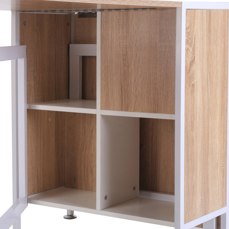 Drop Leaf Table Folding Computer Desk Workstation for Small Space W/ 2 Storage Shelves Cubes-Oak/White Colour