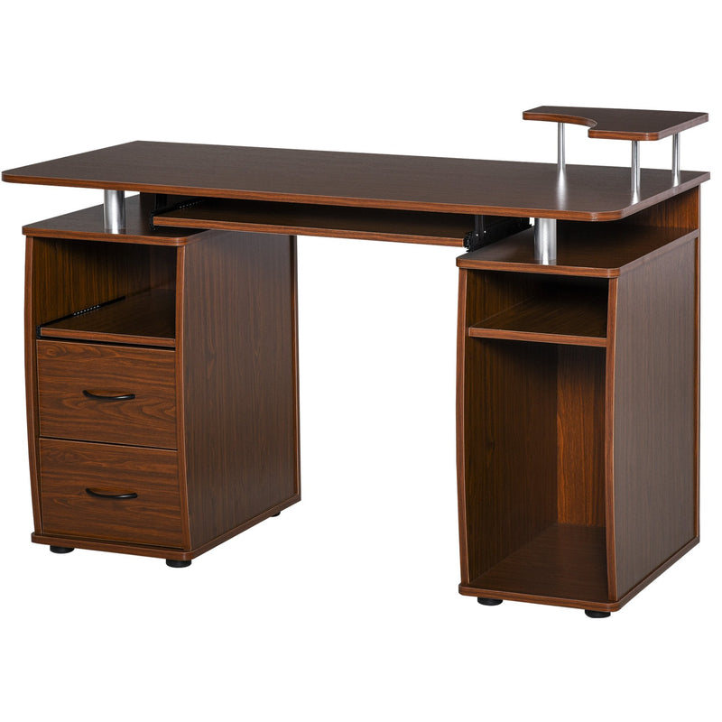 Computer Desk Office PC Table Workstation with  Keyboard Tray, CPU Shelf, Drawers, Sliding Scanner Shelf, Walnut Brown w/ Drawer