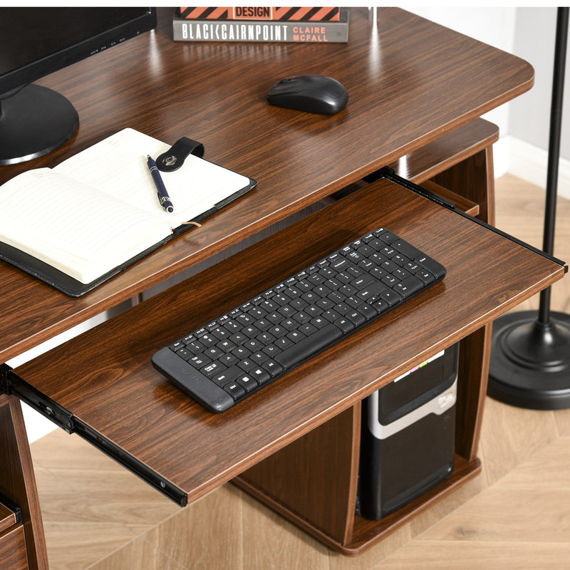 Computer Desk Office PC Table Workstation with  Keyboard Tray, CPU Shelf, Drawers, Sliding Scanner Shelf, Walnut Brown w/ Drawer