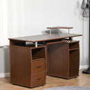 Computer Desk Office PC Table Workstation with  Keyboard Tray, CPU Shelf, Drawers, Sliding Scanner Shelf, Walnut Brown w/ Drawer