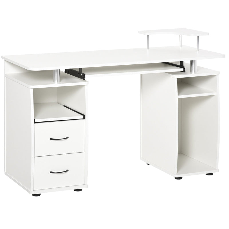 Computer Desk Office PC Table Workstation with  Keyboard Tray, CPU Shelf, Drawers, Sliding Scanner Shelf, White w/ Drawer