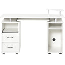 Computer Desk Office PC Table Workstation with  Keyboard Tray, CPU Shelf, Drawers, Sliding Scanner Shelf, White w/ Drawer