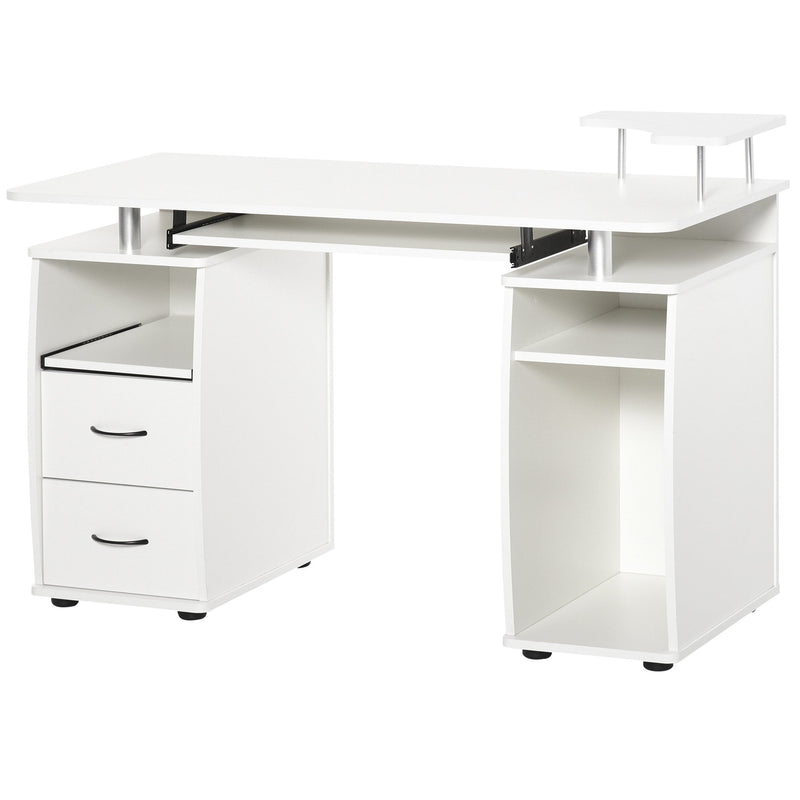 Computer Desk Office PC Table Workstation with  Keyboard Tray, CPU Shelf, Drawers, Sliding Scanner Shelf, White w/ Drawer
