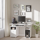 Computer Desk Office PC Table Workstation with  Keyboard Tray, CPU Shelf, Drawers, Sliding Scanner Shelf, White w/ Drawer