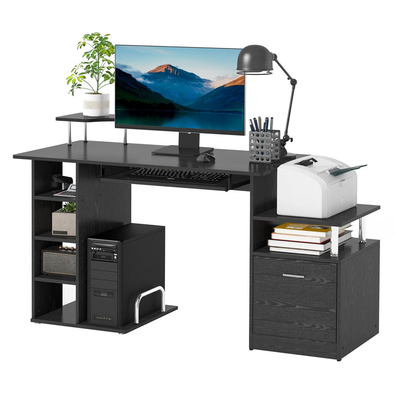 Computer Desk Workstation Wood Laptop Table W/Drawer Shelves - Black