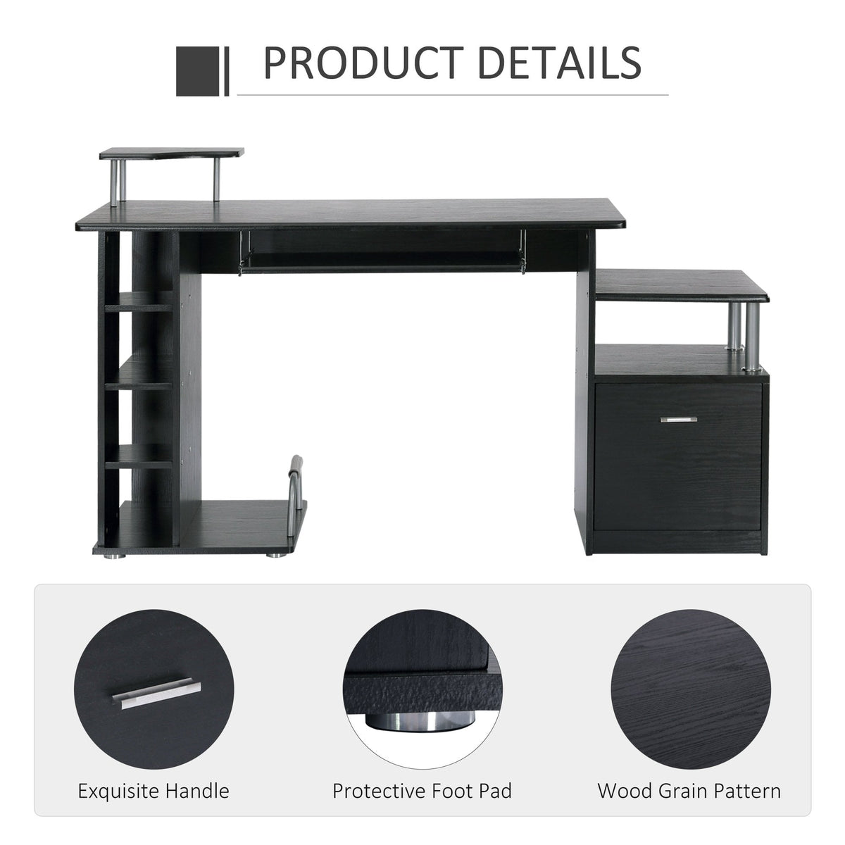 Computer Desk Workstation Wood Laptop Table W Drawer Shelves Black