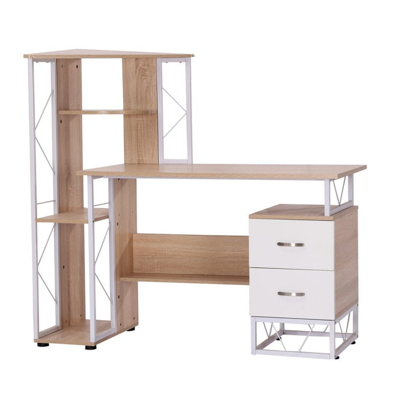 Workstation Computer Writing Desk W/2 Drawers Multi-Shelves-Oak/White