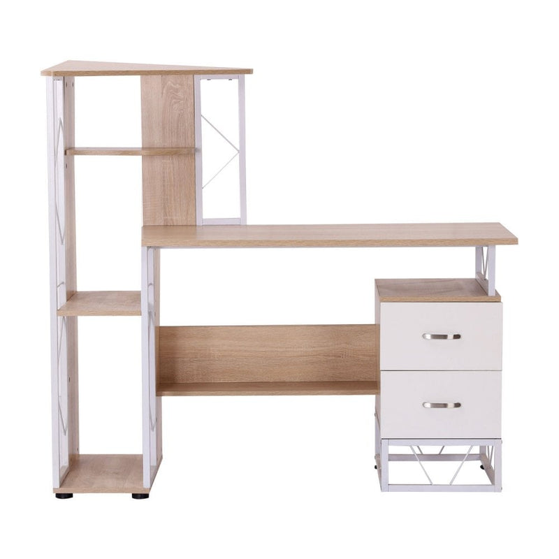 Workstation Computer Writing Desk W/2 Drawers Multi-Shelves-Oak/White