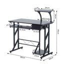 Compact Computer Desk Sliding Keyboard Tray Drawer Host Box Shelf Home Office Workstation Executive Wooden PC Table Storage-Walnut