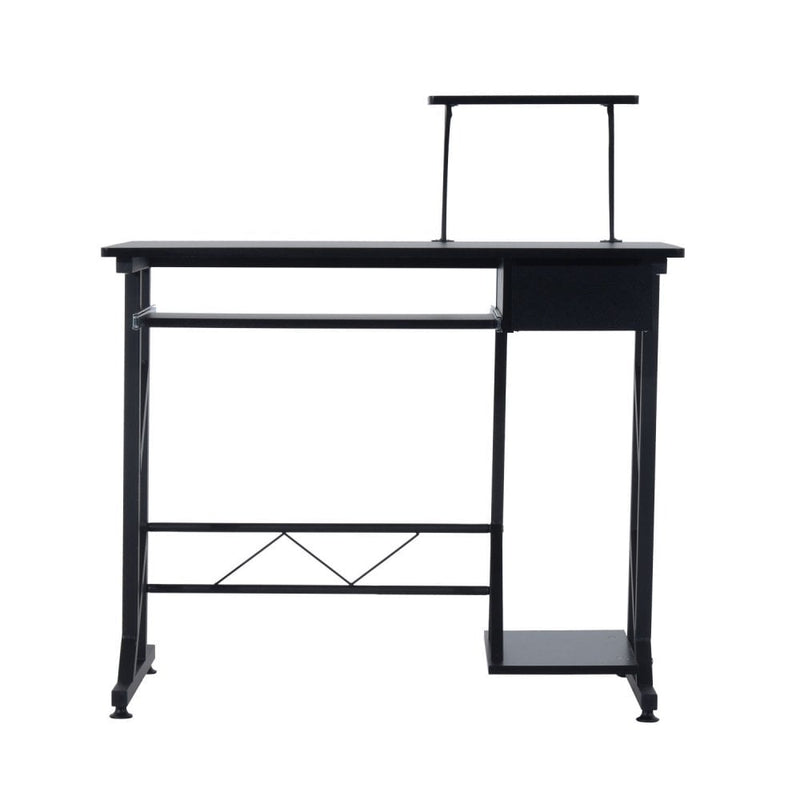 Compact Computer Desk Home Office Workstation W Sliding Keyboard Tray Drawer and Host Box Shelf Black