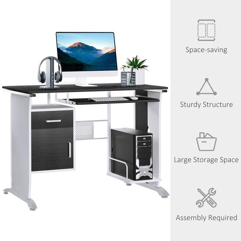 Computer Desk Home Office Workstation W/ Sliding Keyboard Tray Storage Drawers & Host Box Shelf-Black/Dark Walnut