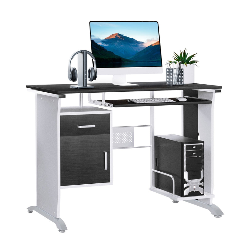 Computer Desk Home Office Workstation W/ Sliding Keyboard Tray Storage Drawers & Host Box Shelf-Black/Dark Walnut
