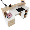 White And Wood Desk Wooden Computer Desk 140Lx55Dx92H Cm Modern Home Office Writing Workstation Furniture Printer Shelf Rack Storage Drawer & Shelves