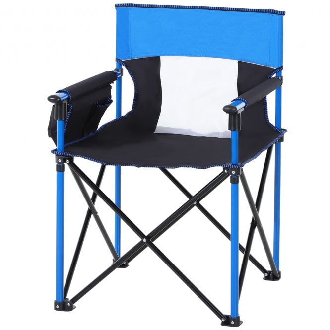 Outsunny Metal Frame Sponge Padded Folding Camping Chair w/ Pockets Blue