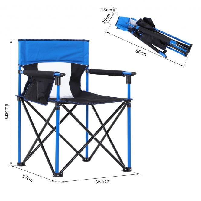 Outsunny Metal Frame Sponge Padded Folding Camping Chair w/ Pockets Blue