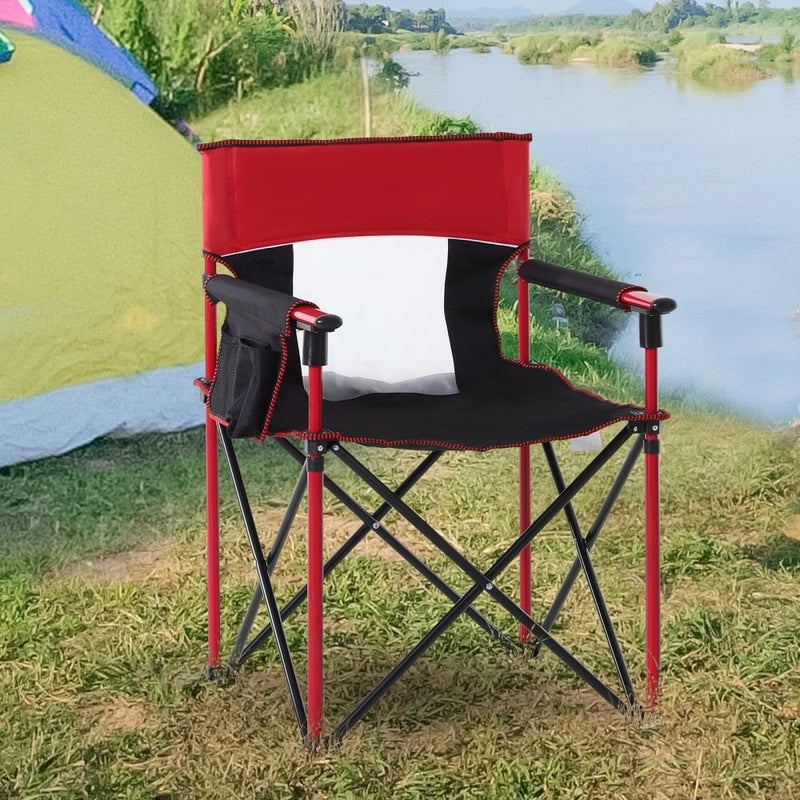 Outsunny Metal Frame Sponge Padded Folding Camping Chair w Pockets Re