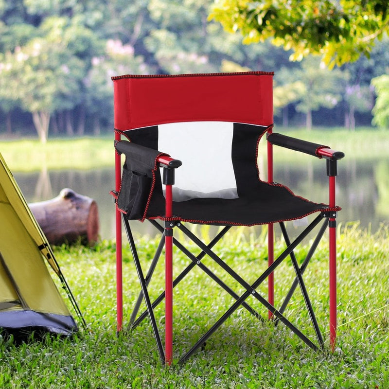 Outsunny Metal Frame Sponge Padded Folding Camping Chair w/ Pockets Red