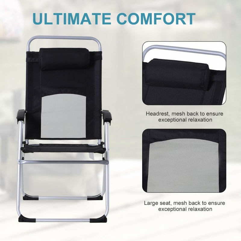 Outsunny Metal Frame 3-Position Adjustable Outdoor Garden Chair w/ Headrest Black