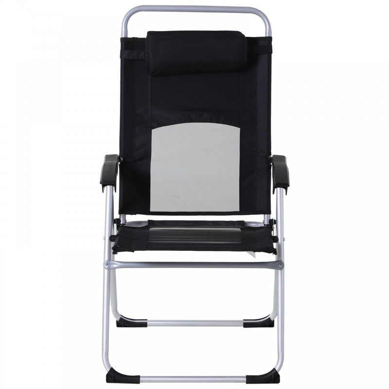 Outsunny Metal Frame 3-Position Adjustable Outdoor Garden Chair w/ Headrest Black