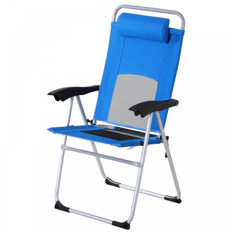 Outsunny Metal Frame 3-Position Adjustable Outdoor Garden Chair w/ Headrest Blue