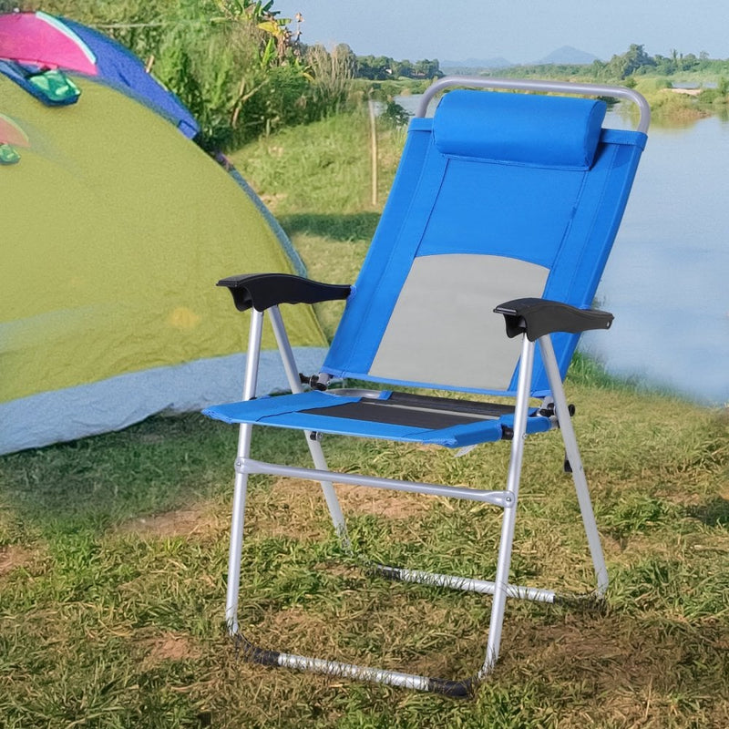 Outsunny Metal Frame 3-Position Adjustable Outdoor Garden Chair w/ Headrest Blue