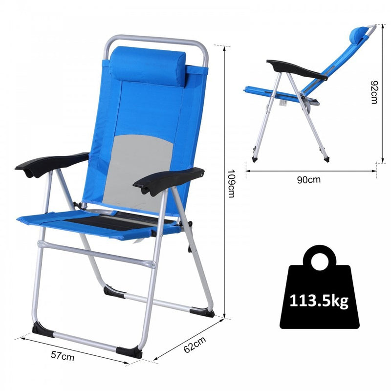 Outsunny Metal Frame 3-Position Adjustable Outdoor Garden Chair w/ Headrest Blue
