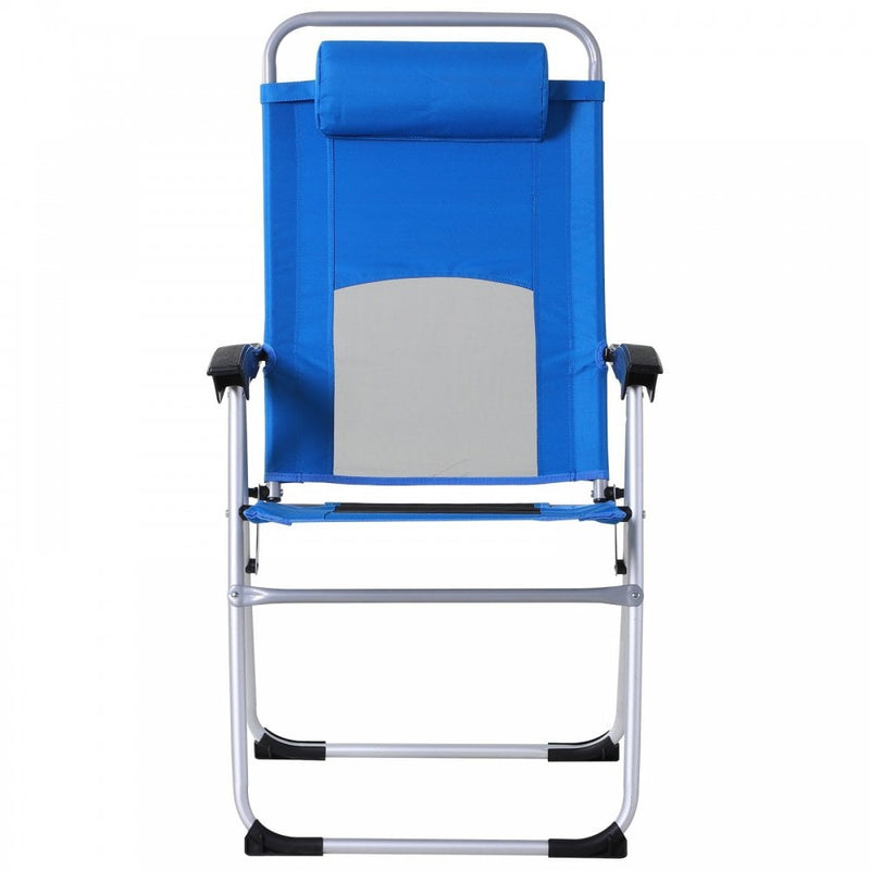 Outsunny Metal Frame 3-Position Adjustable Outdoor Garden Chair w/ Headrest Blue