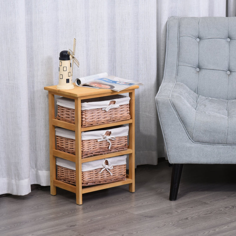 Wicker 3-Tier Storage Basket Shelf Brown