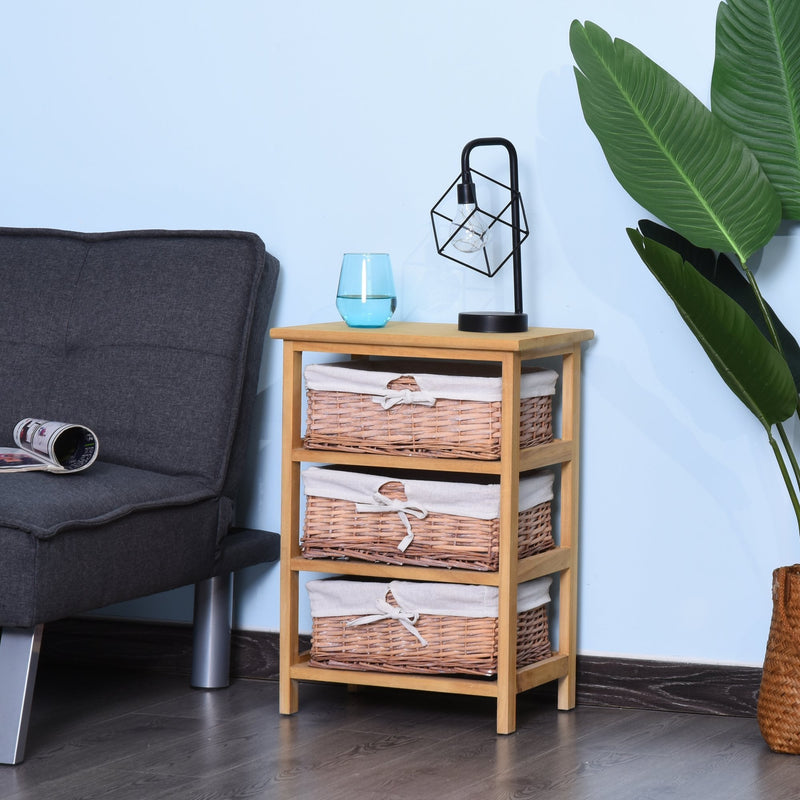 Wicker 3-Tier Storage Basket Shelf Brown